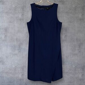 Theory Risbana Wool Shift Dress Womens L Stretch Asymmetrical Navy Career Office